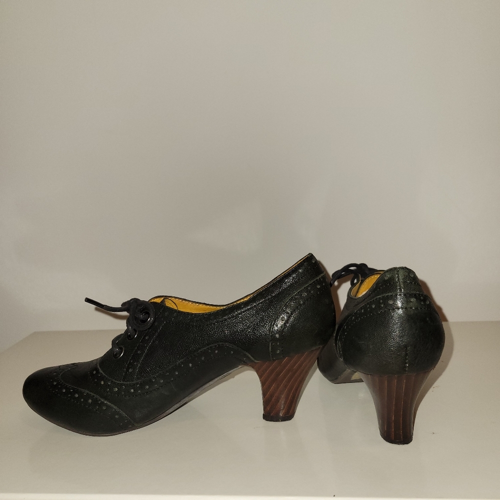Jeffrey Campbell lace-up black leather booties, mid hee, size 6.5